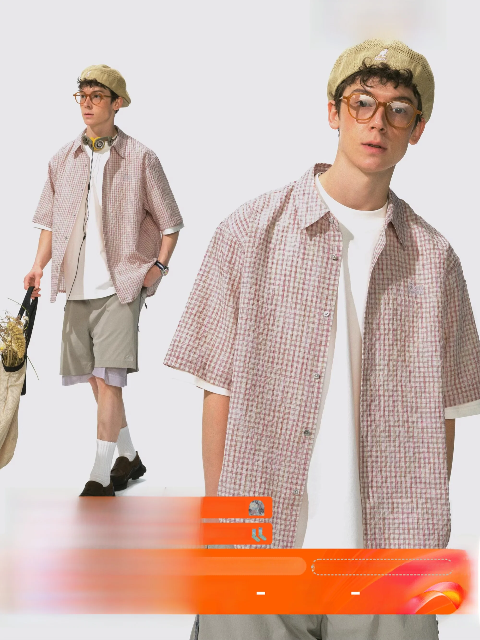 

Monterest Outdoor Short Sleeve Shirt Embroidered Bubble Cloth Plaid Button Collar Logo Patch Youth Fashion Spring Autumn