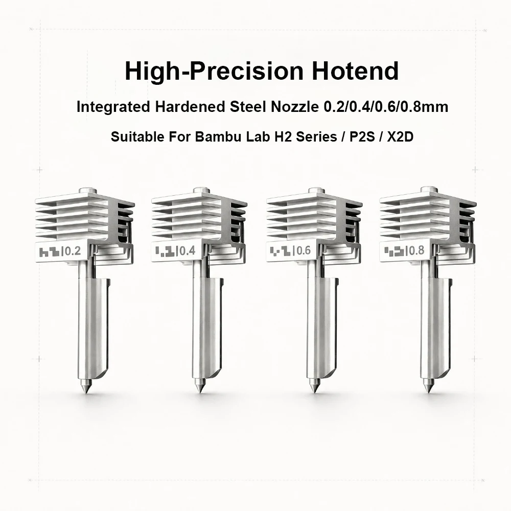 For Bambu Lab P2S X2D Integrated Hardened Steel H2D H2C Nozzle Kit 0.2/0.4/0.6/0.8mm High-Precision Same As Original Quality