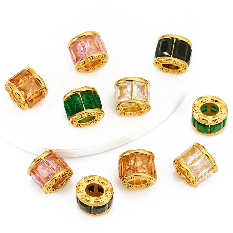 

2pcs Stainless Steel Oval Spaced Bead Gold Rhinestone Scattered Bead DIY Necklace Jewelry Making Bracelet Accessory Material