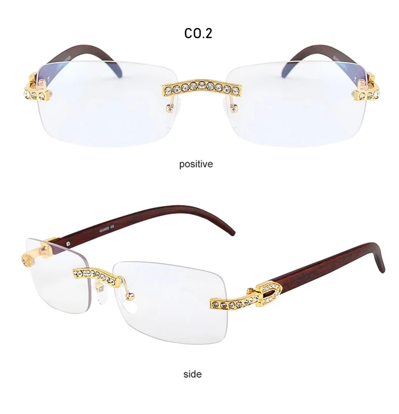 Kenbo Vintage randlose Rechteck Sonnenbrille für Frauen Männer Luxus Brille Mode Kristall Holz Brillen Sonnenbrillen uv400 – Detail 10