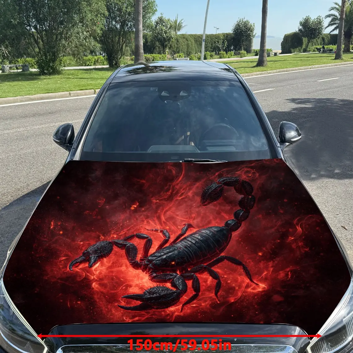 Fantasy Flame Scorpion Car Vinyl Wrap, PVC Material Waterproof Car Hood Sticker, Self-Adhesive Scratch-Resistant Stickers for En
