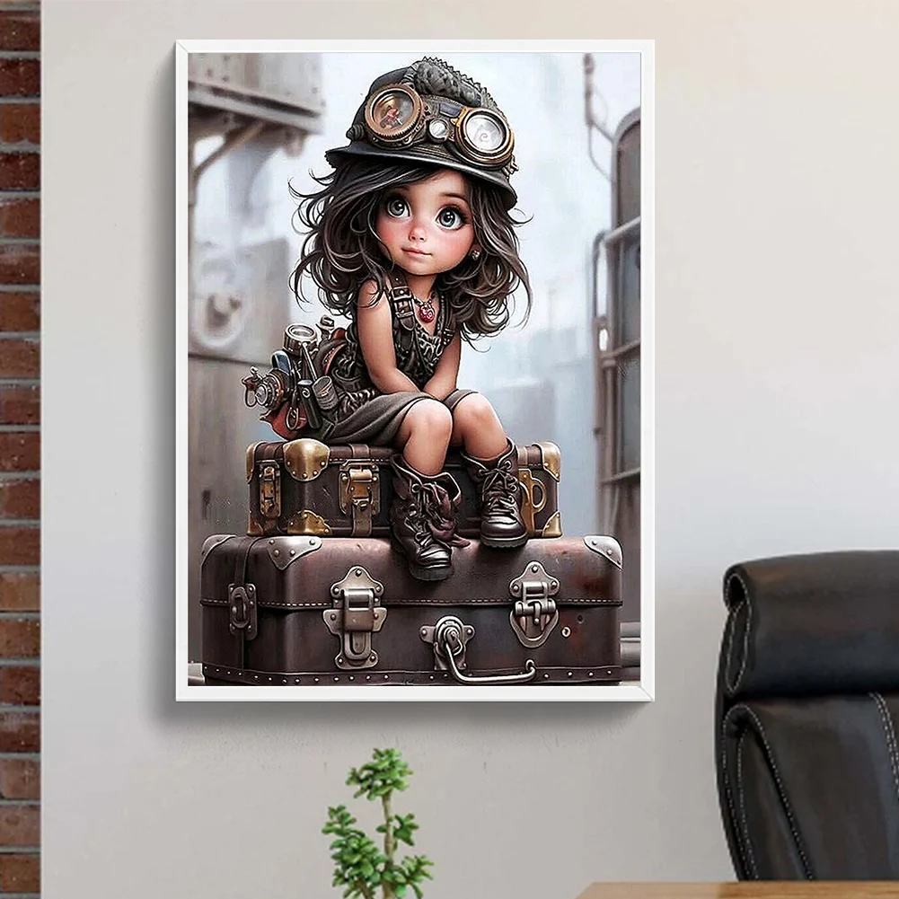 

Набор красок по номерам на холсте DIY Oil Art Девушка на чемодане Картина 50x70 см