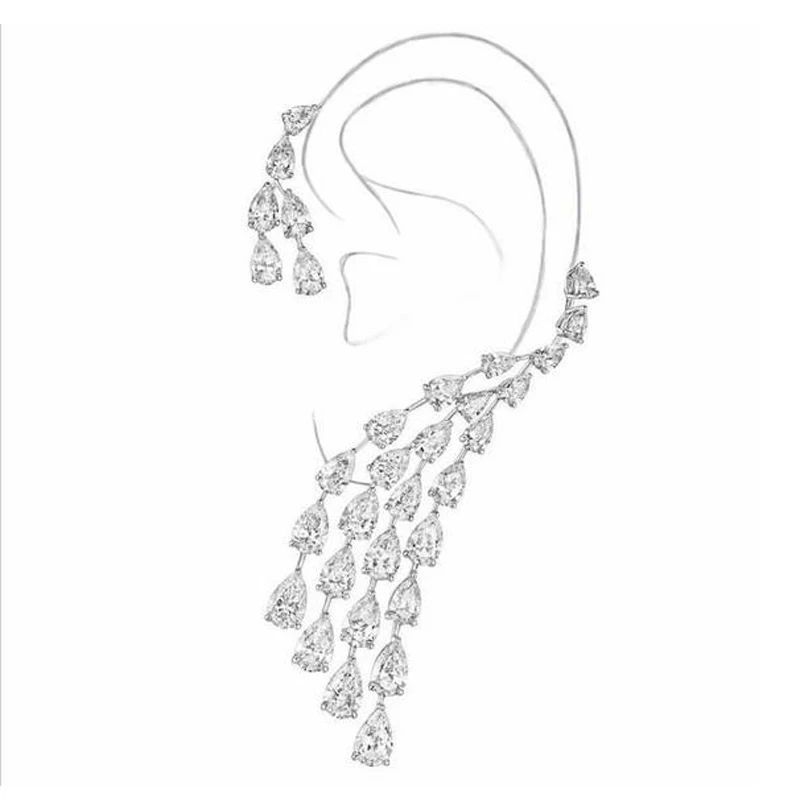 ZAKOL Korean Luxury Wings Leaf Stud Earrings for Women Fashion White Gold Color Water Drop Cubic Zirconia Party Jewelry