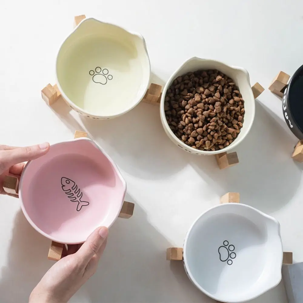 

Ceramic Pet Bowl Cute Single/Double Bowl Cat High Foot Bowl Prevent Tipping with Rack Pet Drinking Feeder Water Container