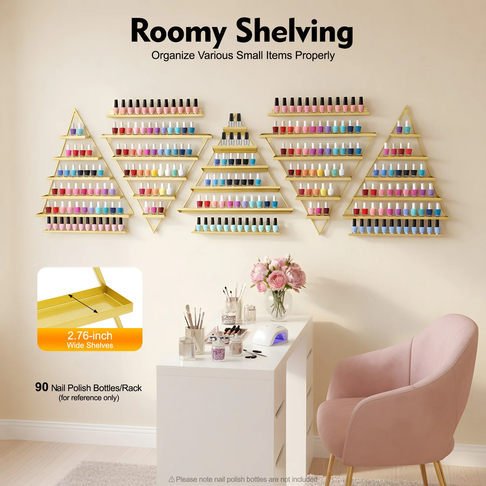 Set espositore per smalti per unghie in oro da 10 pezzi, organizer triangolare a parete, set per smalti per unghie per negozi di saloni