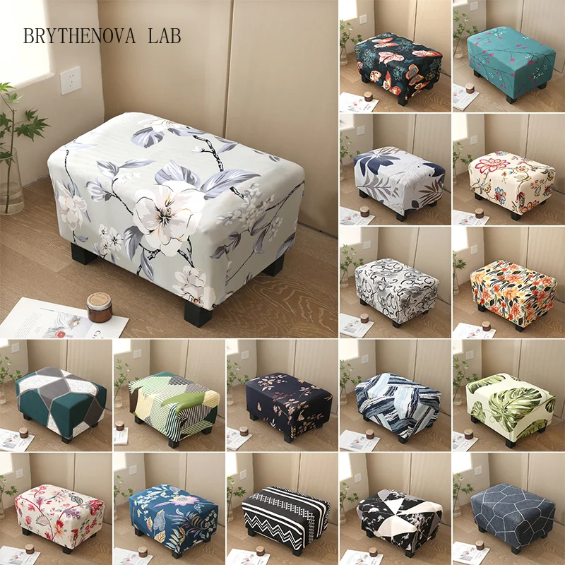 Fashion Print Stretch Footstool Cover Ottoman Slipcover Protector Pouffe Dustproof Slipcover Rectangle Elastic Fabric Home Decor