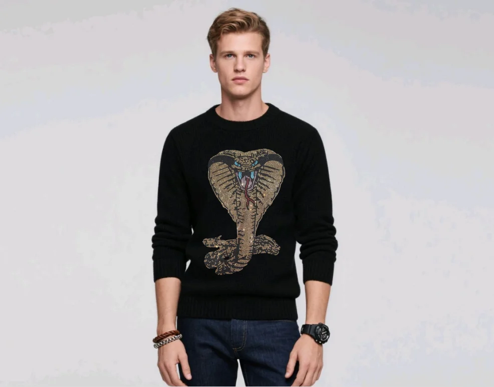 

High-Quality Brand Men Sweaters Glittering Rhinestone-Embellished Designer Men Sweaters Durable for Daily Wear