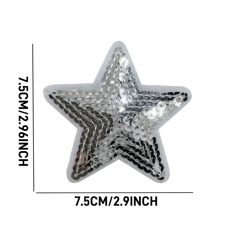 14 Stück/Set Pailletten-Stern-Aufnäher zum Aufbügeln, Herz-Stickerei-Patches, DIY-Applikationen in Leuchtenden, Lebendigen Farben für Kleidung – Detail 3
