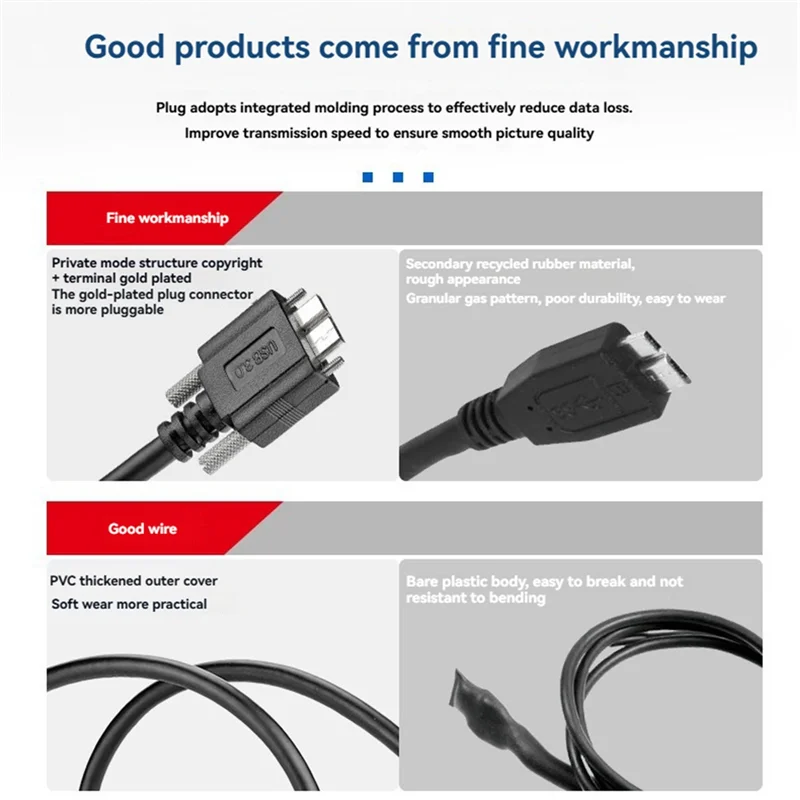 USB 3.0 A To Micro-B Male Camera Cable With Locking Screw, 1.5M Durable Extension Cord