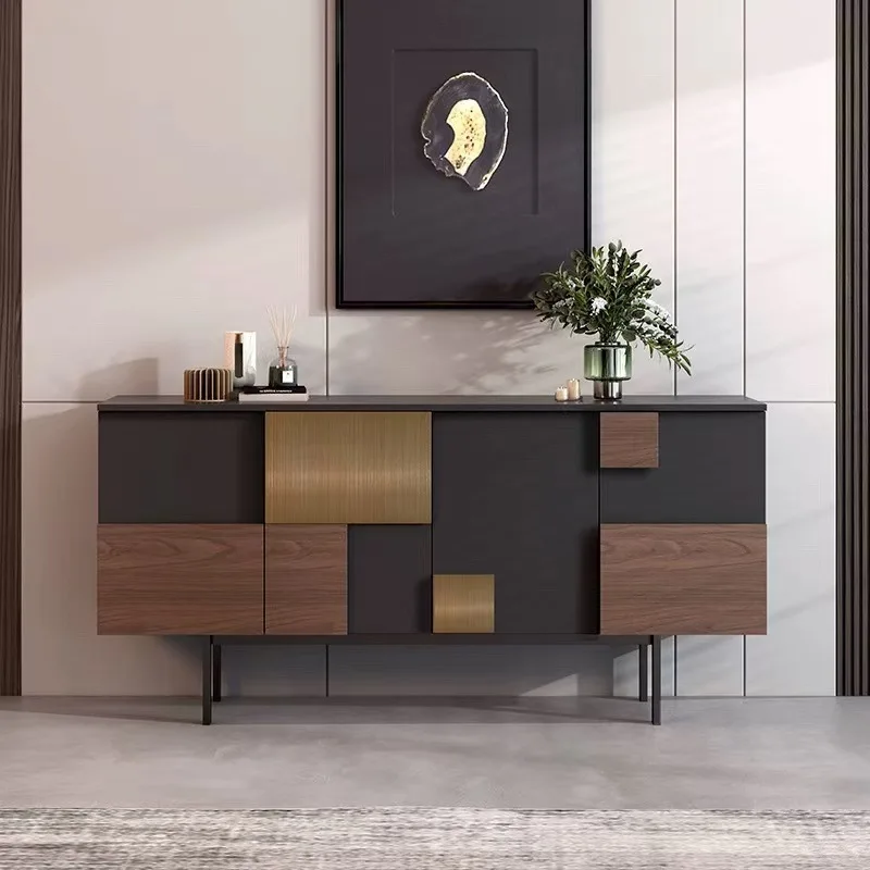 

Italian light luxury dining side cabinet meal preparation locker designer high sense black walnut solid wood living room