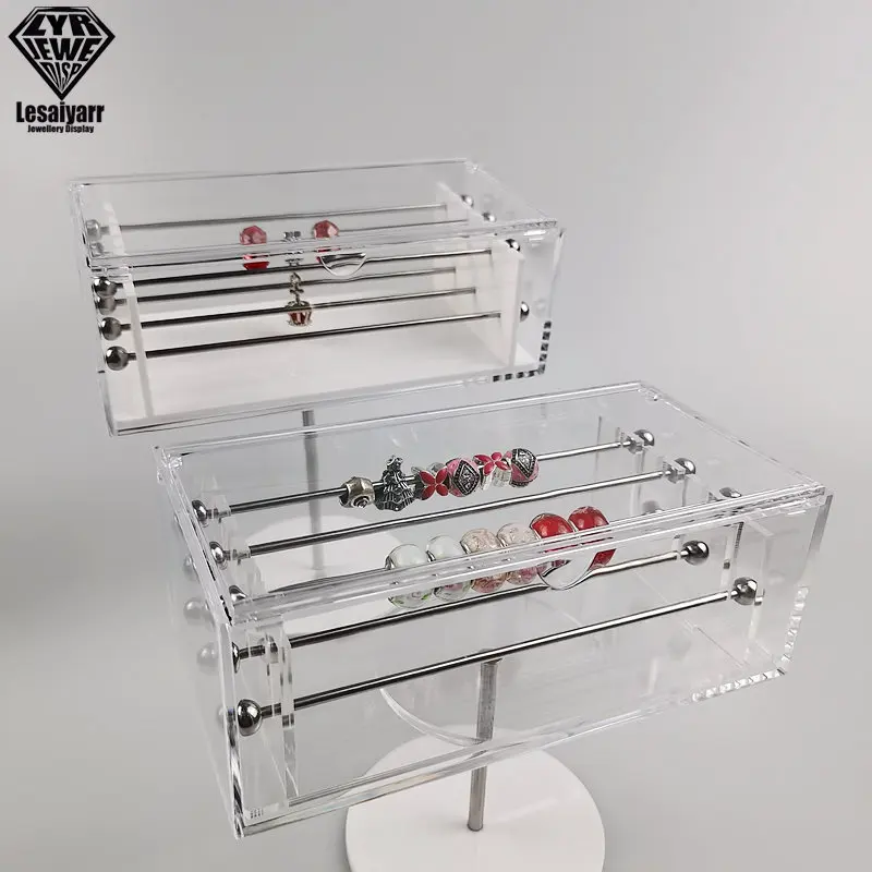 

Large Capacity Pandora Bead Bracelet Charm Display Tray Case Acrylic Organizer Storage Box Pendant Trollbeads Holder Stand 6 Rod