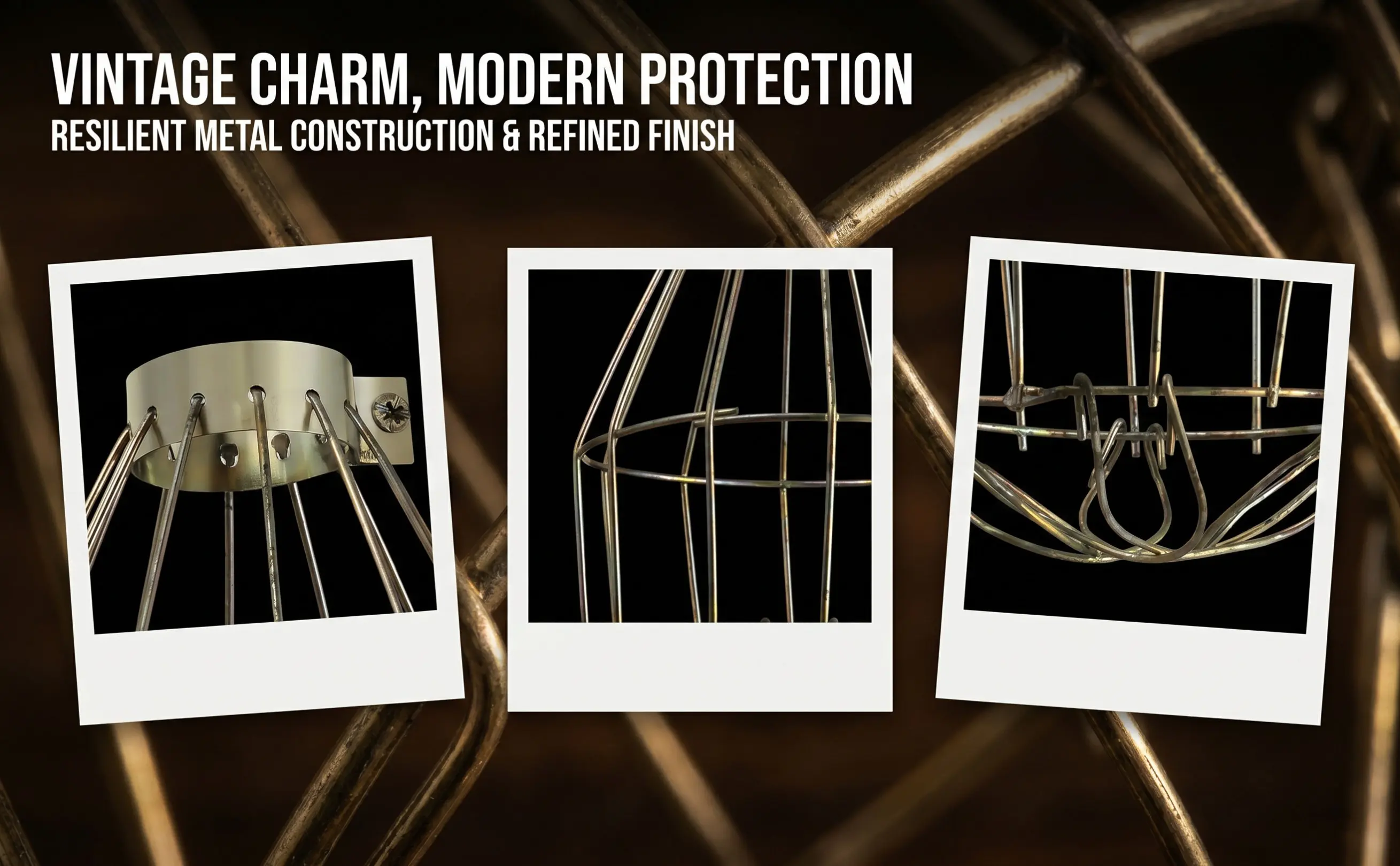 6Pcs Vintage Birdcage Lantern Metal Lamp Bulb Guard Brass Finish Sturdy Steel Hanging Light Cage for Home Bar Cafe Villa Living