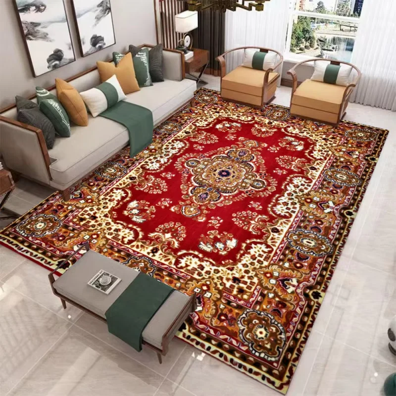 VIKAMA Classic Oriental Persian Region Floor Mat Retro Badge Flower Carpet Living Room Non Slip Floor Mat Home Decoration