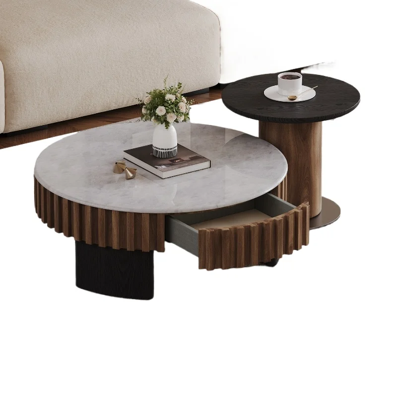 

Italian marble round coffee table home light luxury high-end creative living room coffee table combination