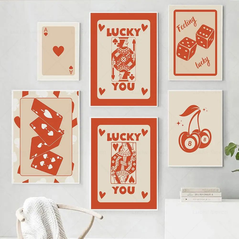 moda-retro-ace-cartao-poker-cartaz-arte-da-parede-pintura-em-tela-funky-salvia-verde-laranja-sorte-voce-fotos-para-sala-de-estar-decoracao