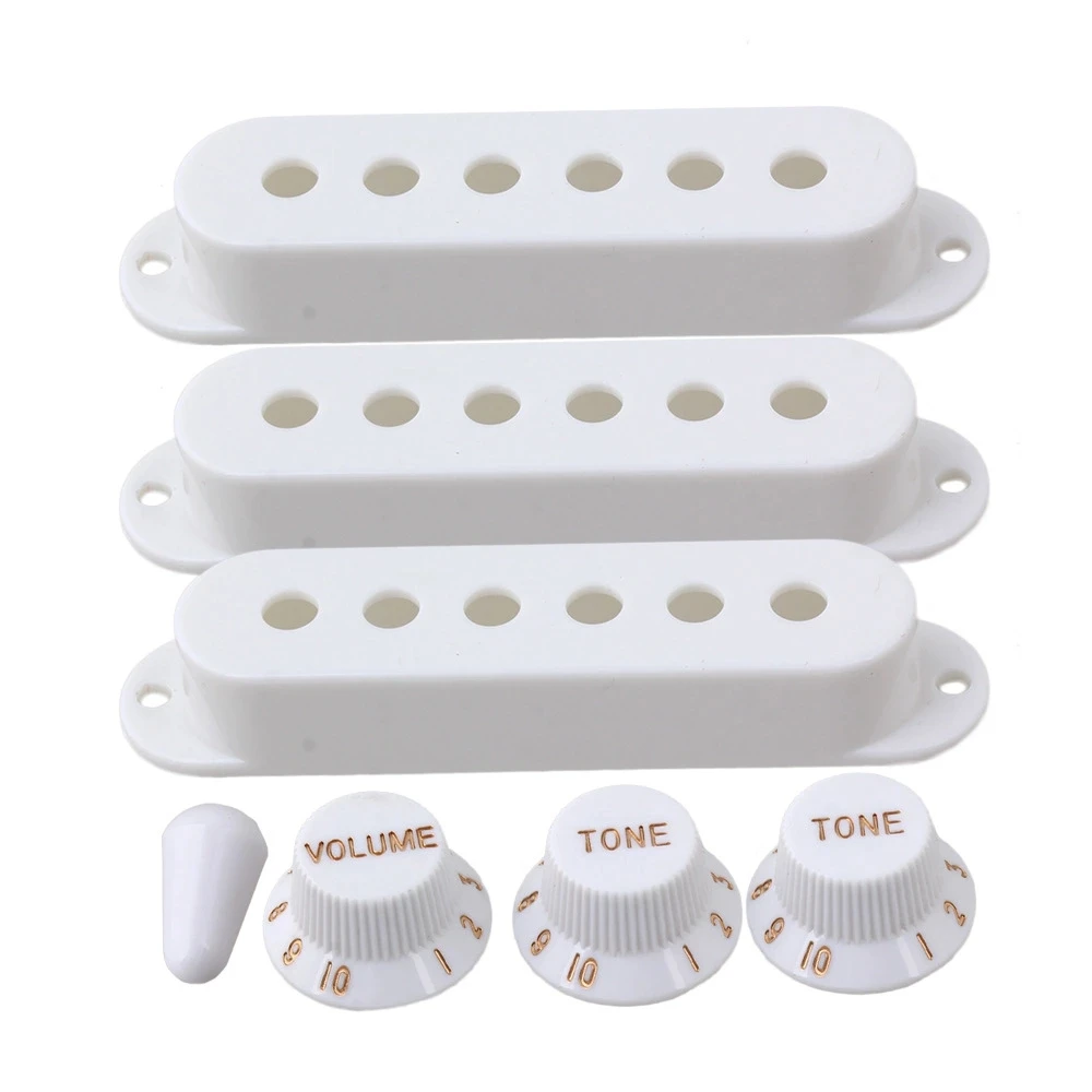 White Guitar Parts Set Switch tip Single coil Pickup Cover 1 volume 2 Tone Knobs