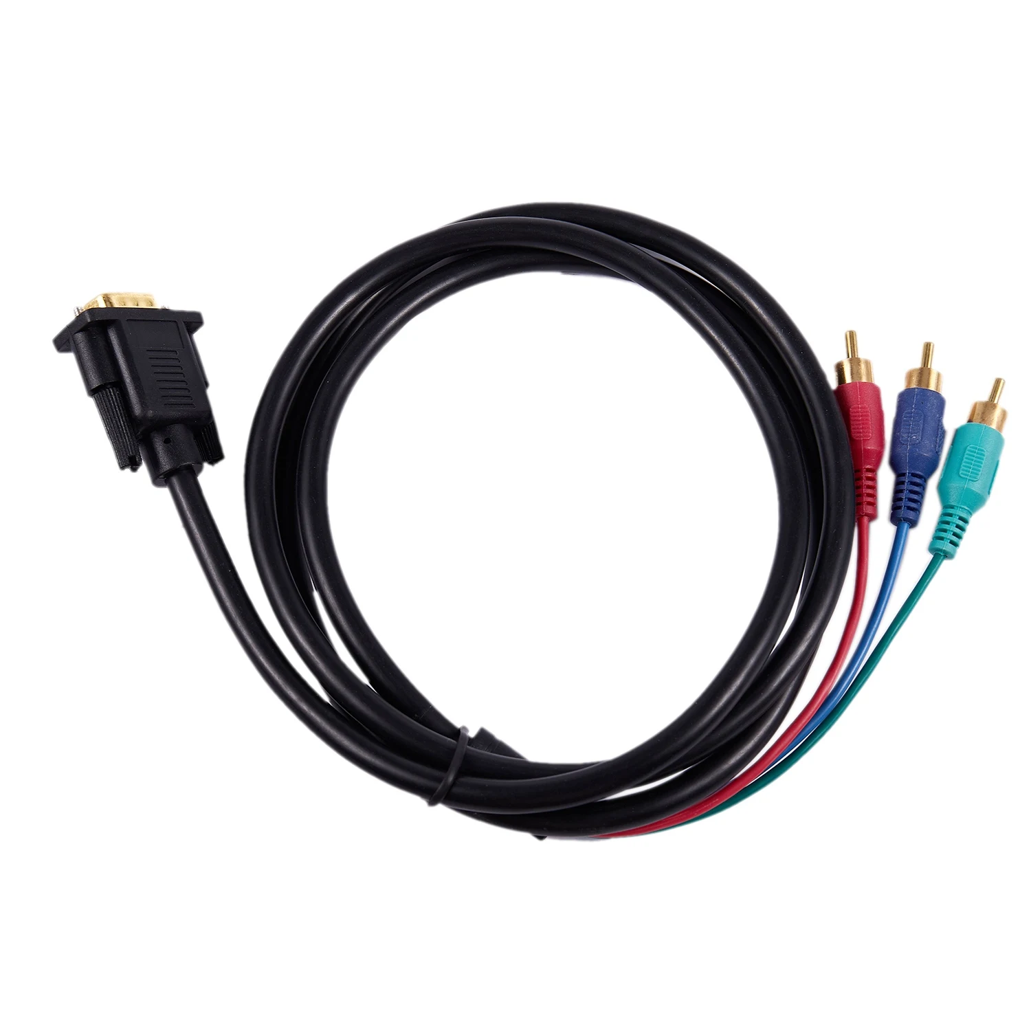 1.5M 4.9Ft VGA 15 Pin ذكر إلى 3 RCA RGB ذكر محول كابل الفيديو أسود