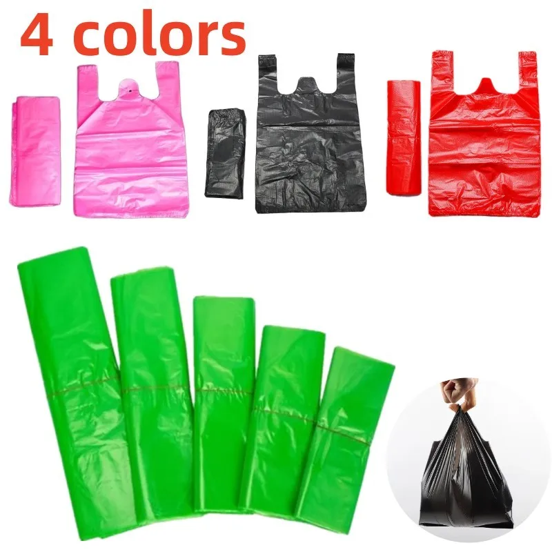 100PCS 4 Colors Vest Plastic Bag Gift Bag Retail Supermarket Grocery Shopping Bag Takeaway Packing Bag Kitchen Clean Garbage Bag