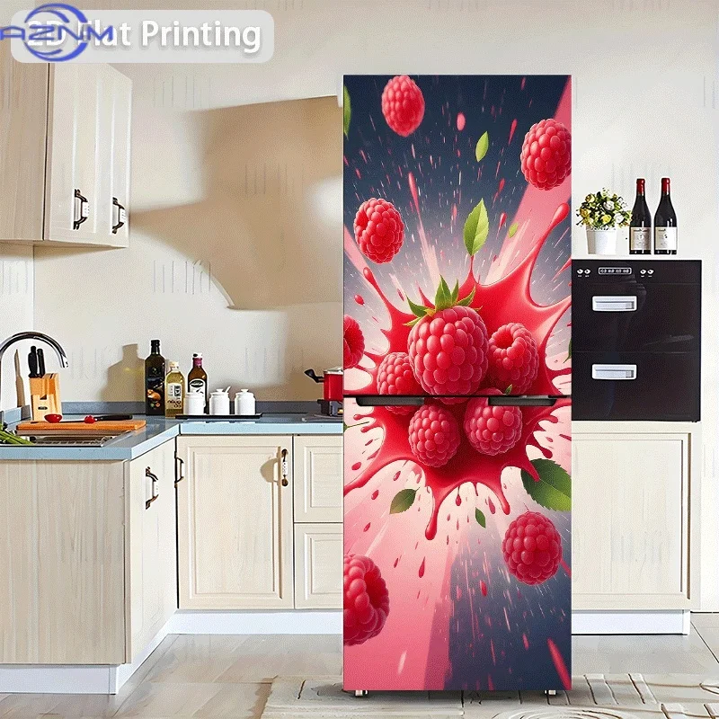 1pc 2D Pattern Printed Refrigerator Sticker  Raspberry Juice Splash Wall Sticker Decoration Wallpaper Self-Adhesive Suitable f