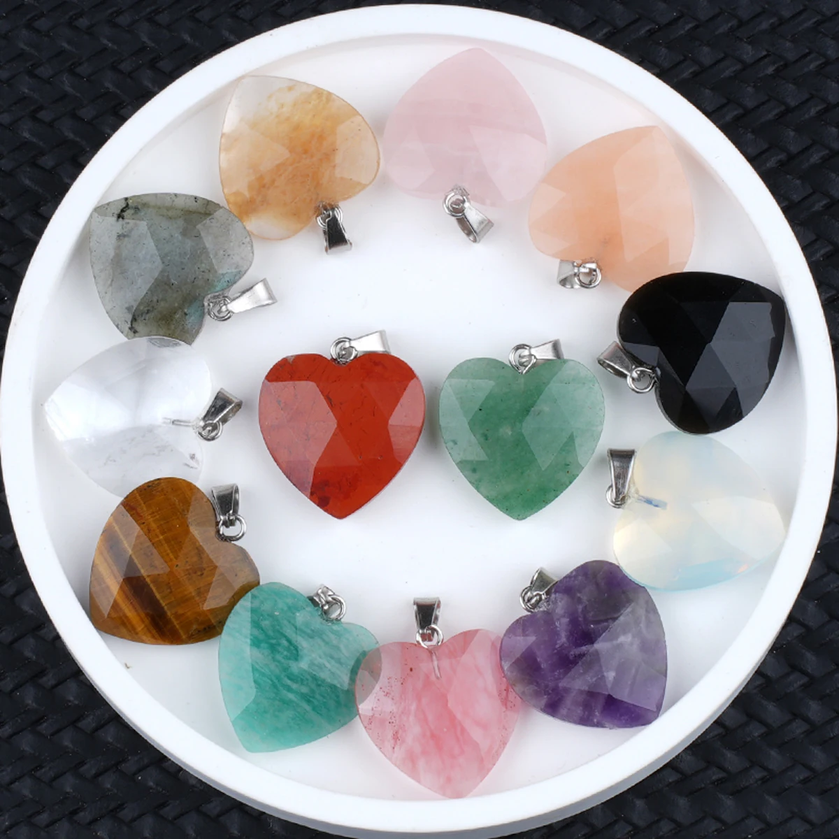 

5pcs Faceted Natural Agate Stone Pendant Heart Shape Natural Rose Quartz Amazonites Pendant for Making DY Jewelry Necklace 20mm