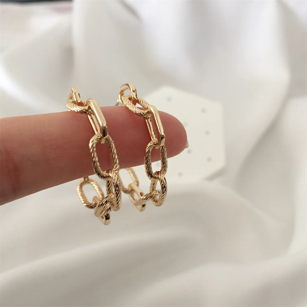 Trendy Gold Color Big Chain Shape Hoop Earrings For Women Girl Casual Chic Simple Basic Daily Fashion Jewelry