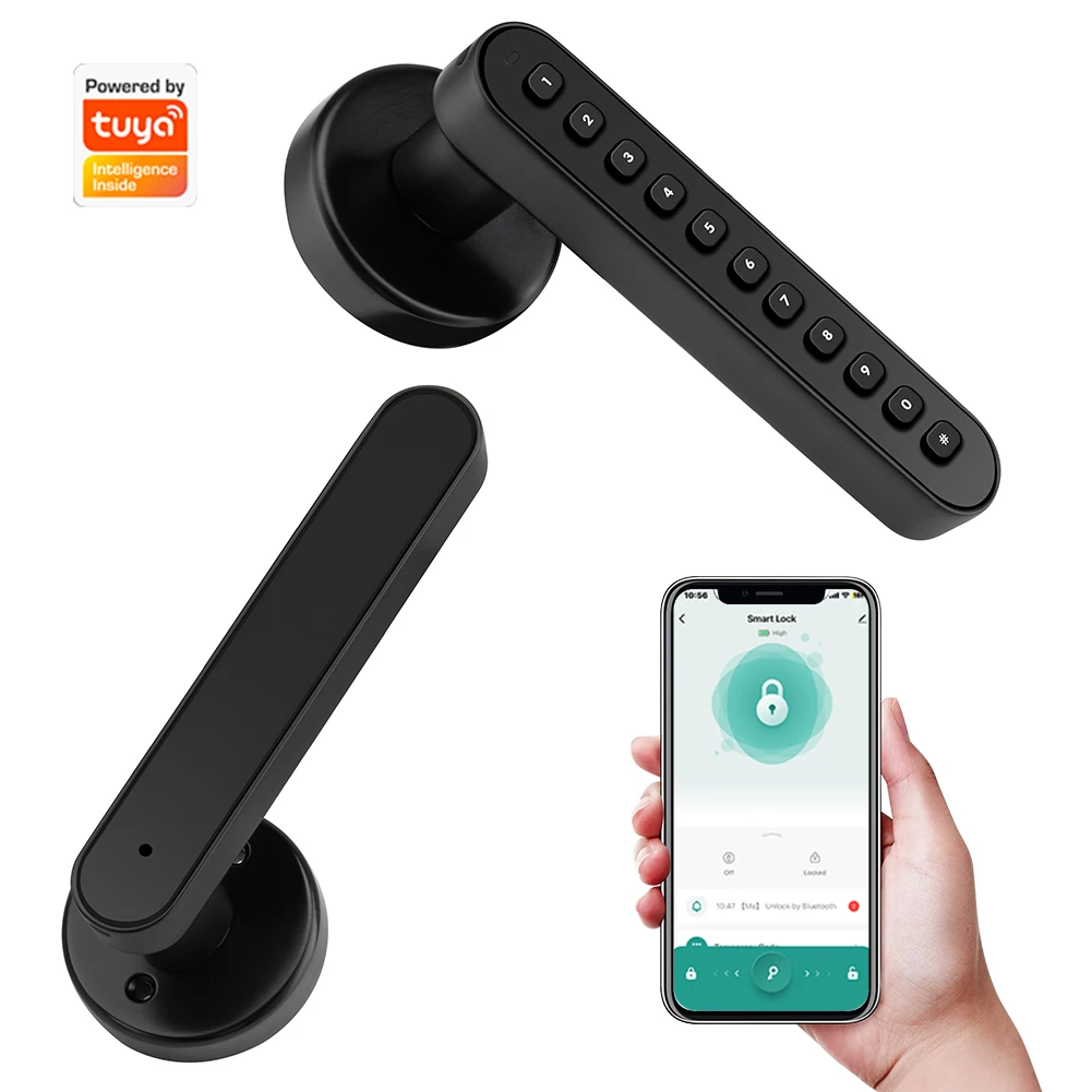 Smart Door Knob Lock Anti-Peeping Password Keyless Entry Electronic Lock with TUYA BT App Control/Keys for Bedroom Home Hotel