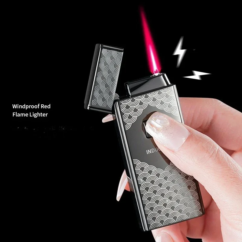 Metal Windproof Blue Flame Butane Gas Lighter Induction Ignition Windproof Inflatable Lighter Smoking Accessories  Men's Gift
