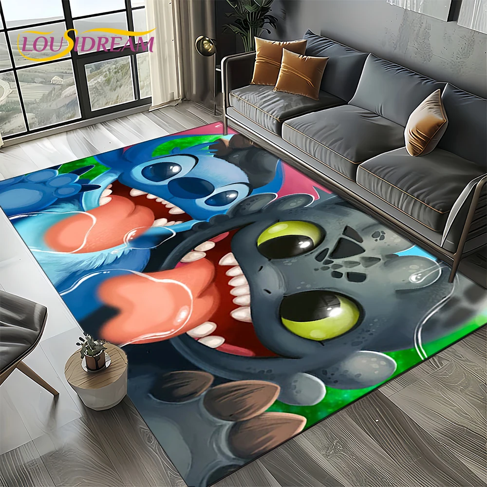 Disney-Tapis de dessin animé 3D mignon Stitch Lea pour la maison, le salon, la chambre à coucher, le canapé, la décoration des portes, les polymères