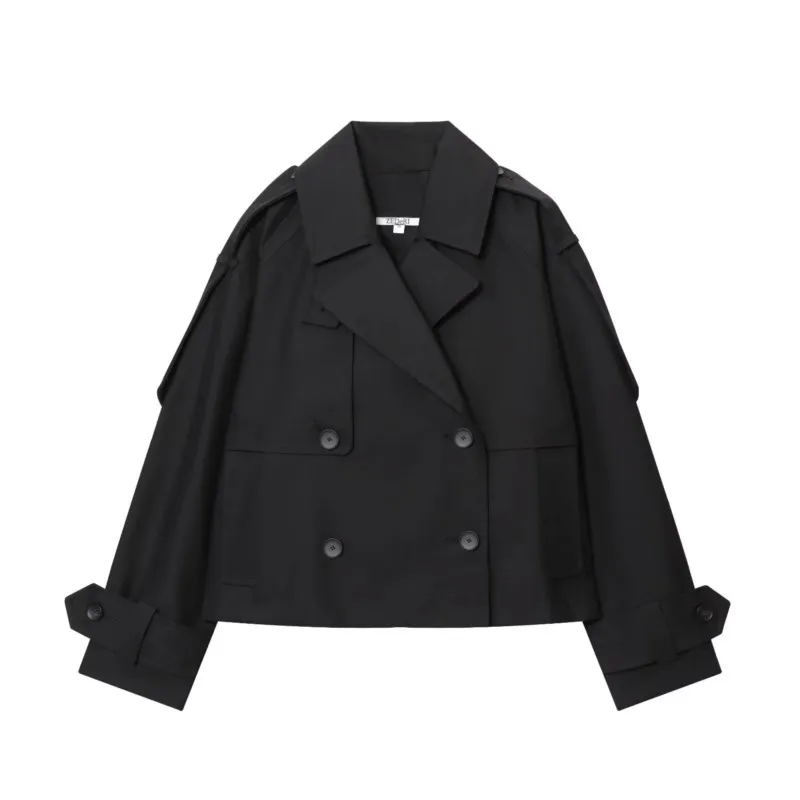 Vrouwen Double Breasted Korte Jas Casual Korte Waterafstotende Trenchcoat Lange Mouw Revers Damesjassen Vrouwelijke Tops