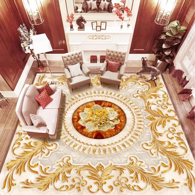 Custom Floor Self-Adhesive Wallpaper 3D Golden Rose Marble Abstract Pattern Mural Bedroom Sticker Living room restaurant Hotel