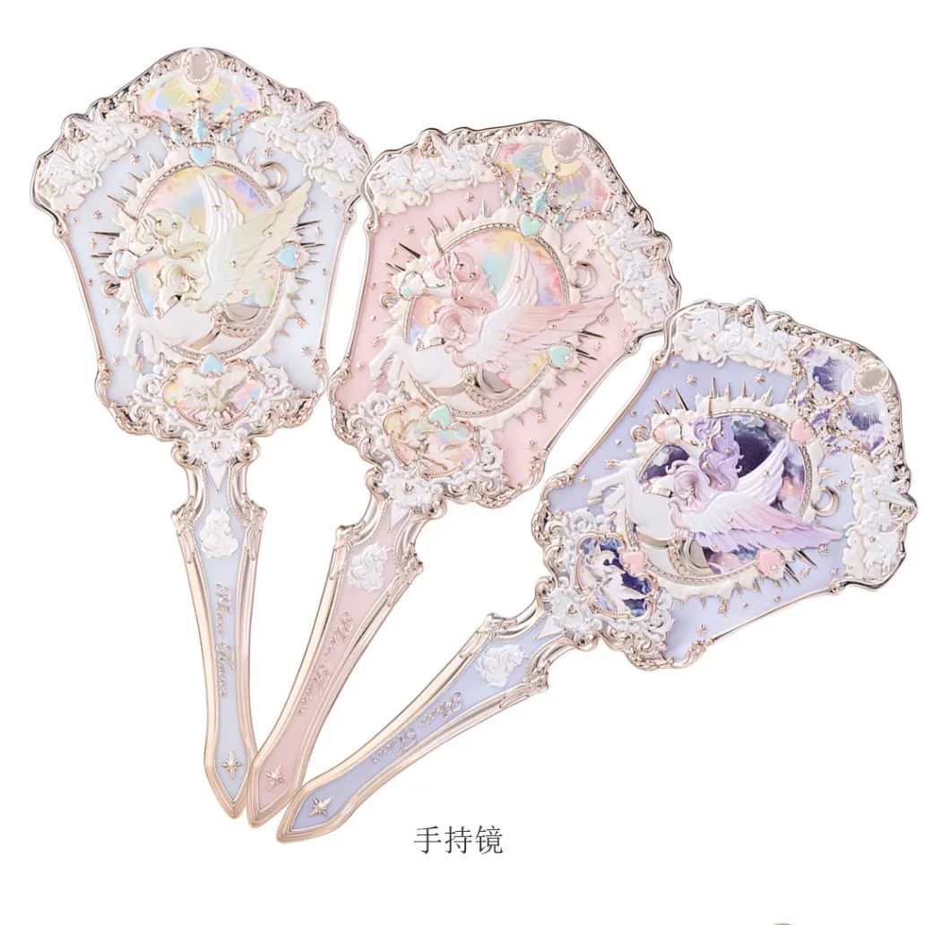 Flowerknows Knight Unicorn Makeup Hand Shell Pearl Collection Makeup Mirrors High Beauty Portable Hand Mirror