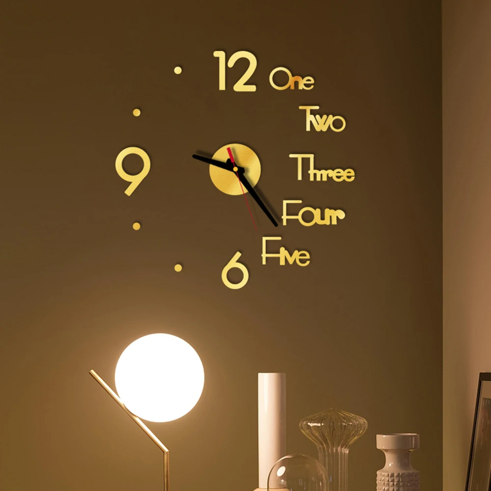 DIY Wall Clock Modern Design Digital Acrylic Frameless Mirror Sticker Art Decal Home Decor Living Room Quartz Needle Clocks 50cm