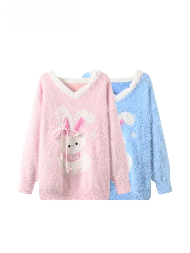 

Вязаный свитер большого размера с длинным рукавом и V-образным вырезом для женщин, осенне-зимний, новый, модный, с эффектом похудения, повседневный, удобный, комфортный крой