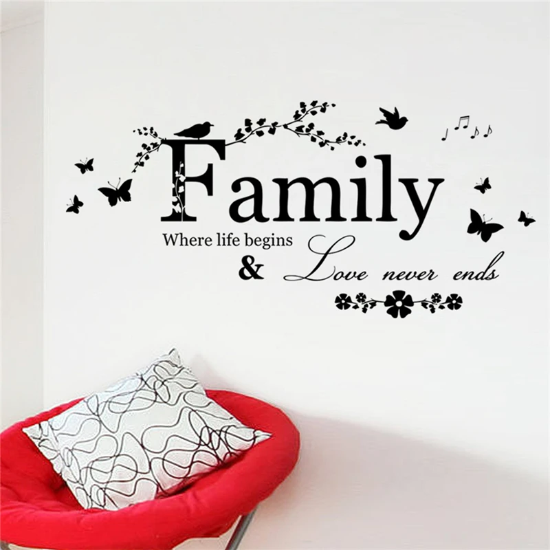 1PC Family Motto Butterfly Removable Vinyl Decal Art Mural Home Decor Wall Stickers