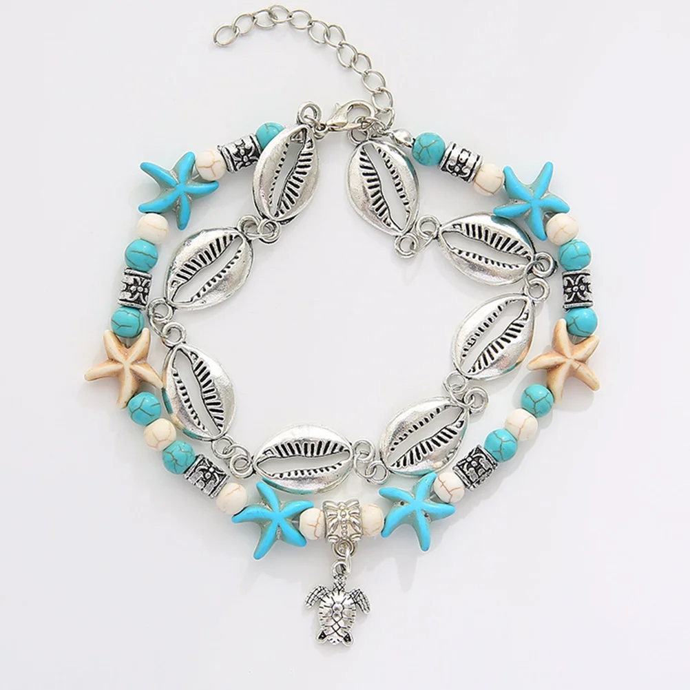 

2Pcs Metal Shell Anklet Beautiful Adjustable Ankle Foot Pendant Jewelry Gift for Female Fashion Anklet