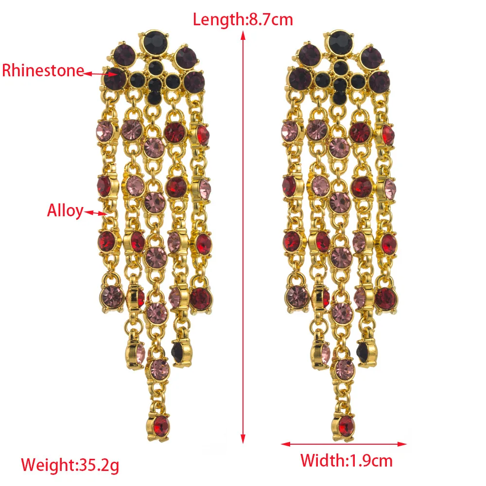 Fashion New Alloy Rhinestone Chain Silver Needle Earrings Femininity Superior Dinner Party Ball Ear Jewelry