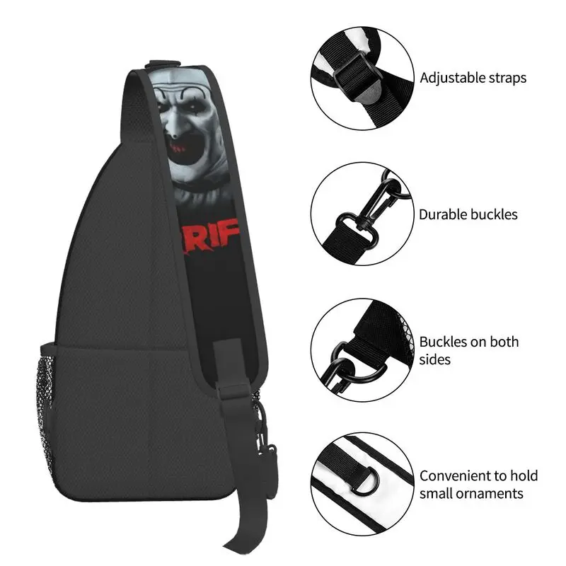 Mochila de ombro crossbody personalizada para homens, palhaço de terror, filme de Halloween, mochila de camping, ciclismo