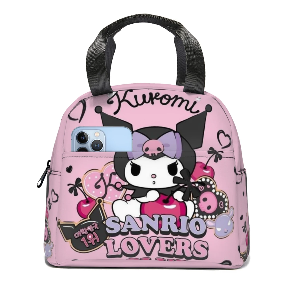 

kuromi-- Portable Lunch Bag Food Thermal Box Durable Cooler Lunchbox with Shoulder Strap Picnic Bag Office