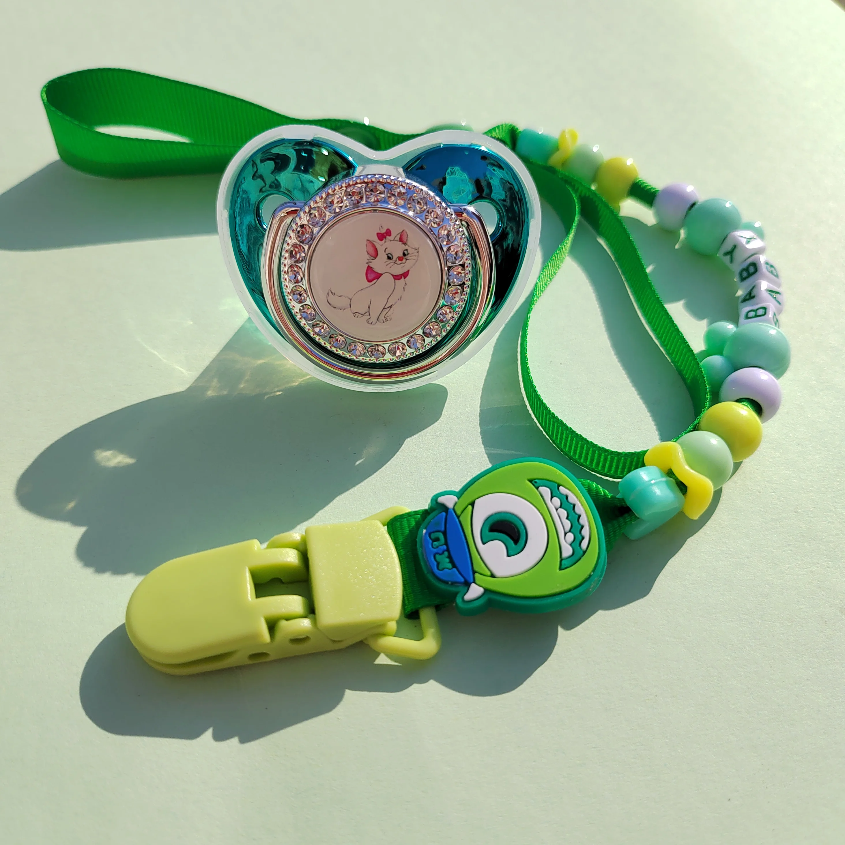 Disney Baby Food Toy Accessories Mickey Minnie Mouse Image Teether Soother Nippler Mike Wazowski Beads Custom Pacifier Clip Name