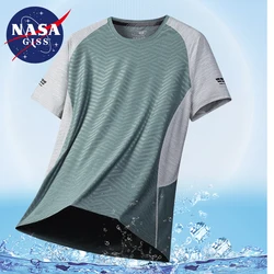 Colored Ice Silk T-shirt Short sleeved Summer Round Neck Popular Stripe Quick Drying Sports Outdoor Printed Steel Print T-shirt