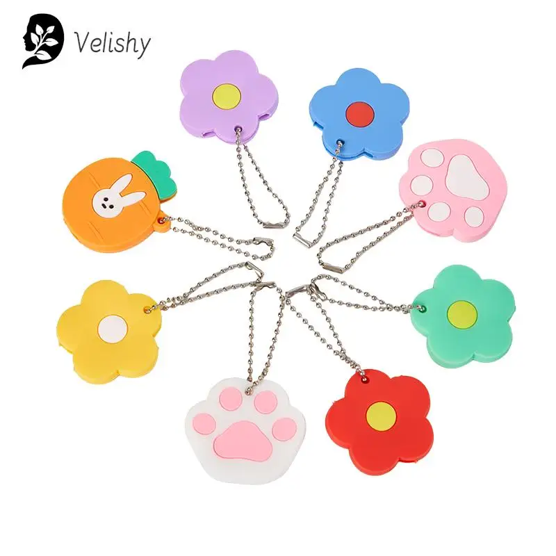 1PC Color Flower Cartoon Key Cover Cap Silicone Key Accessories Cute Key Holder Fashion Key Chain For Girl Women Trinket Gift