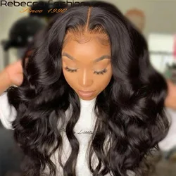Perruque Lace Front Wig Body Wave Brésilienne Naturelle, Cheveux Humains, Pre-Plucked, Transparent, 180D, 14-28 Pouces, pour Femme Africaine
