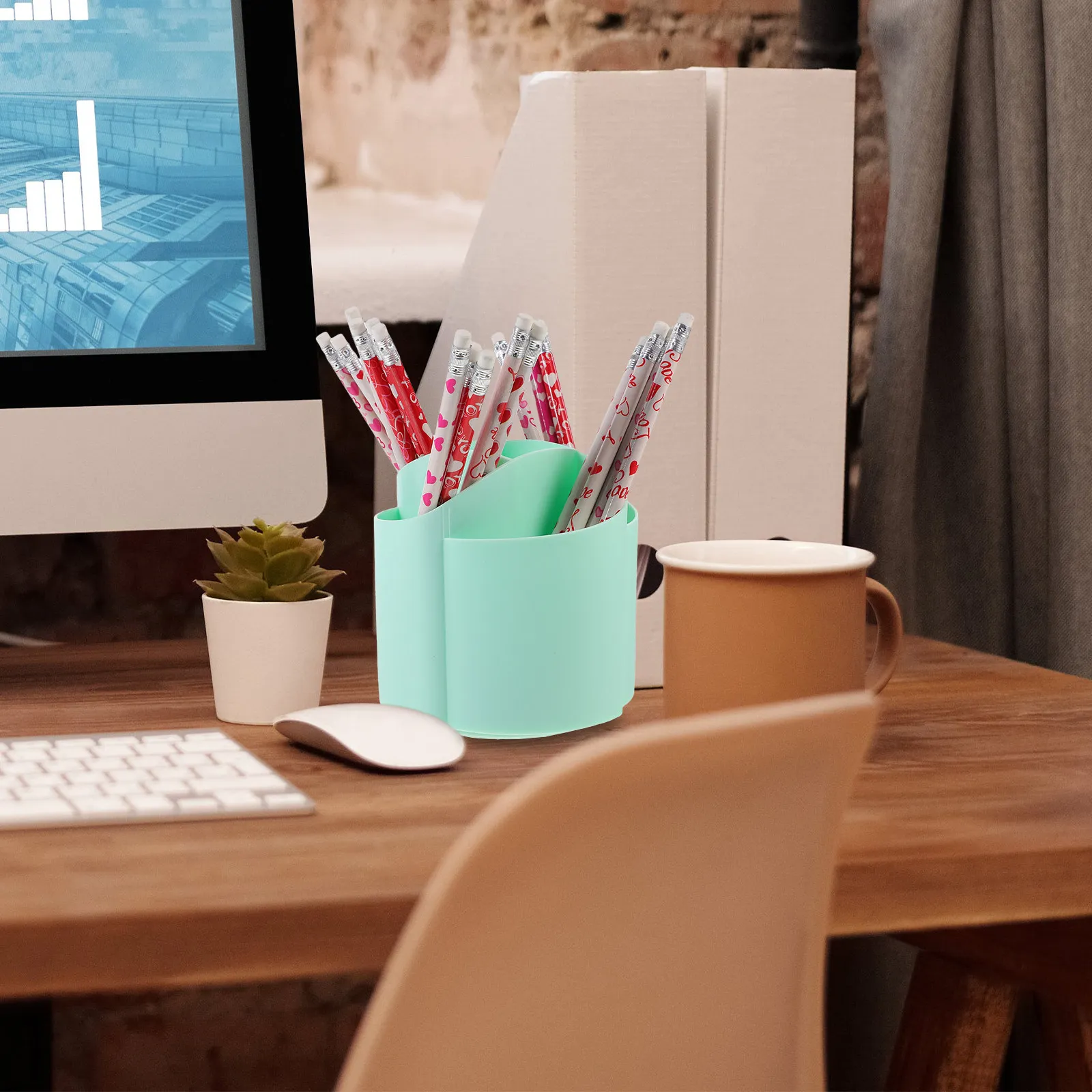 360 Degree Rotating Desktop Pen Holder Makeup Brush Organizer with Grid Compartments Space Saving Compact Design for Desk Office