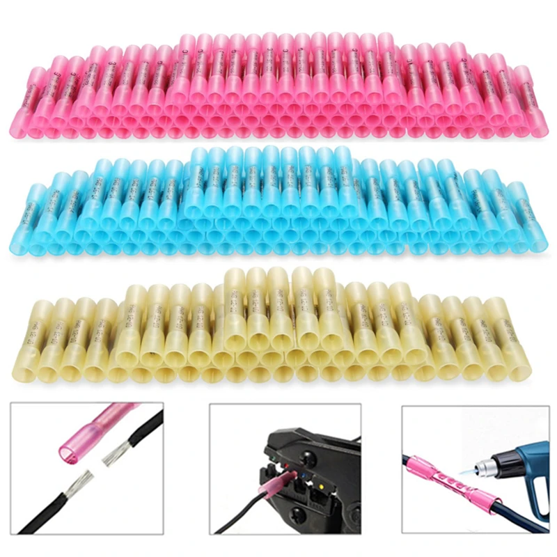 

200 шт., термоусадочные обжимные клеммы, изолированные стыковые электрические разъемы для сращивания проводов, обжимные клеммы для кабеля, разъем AWG 26-10