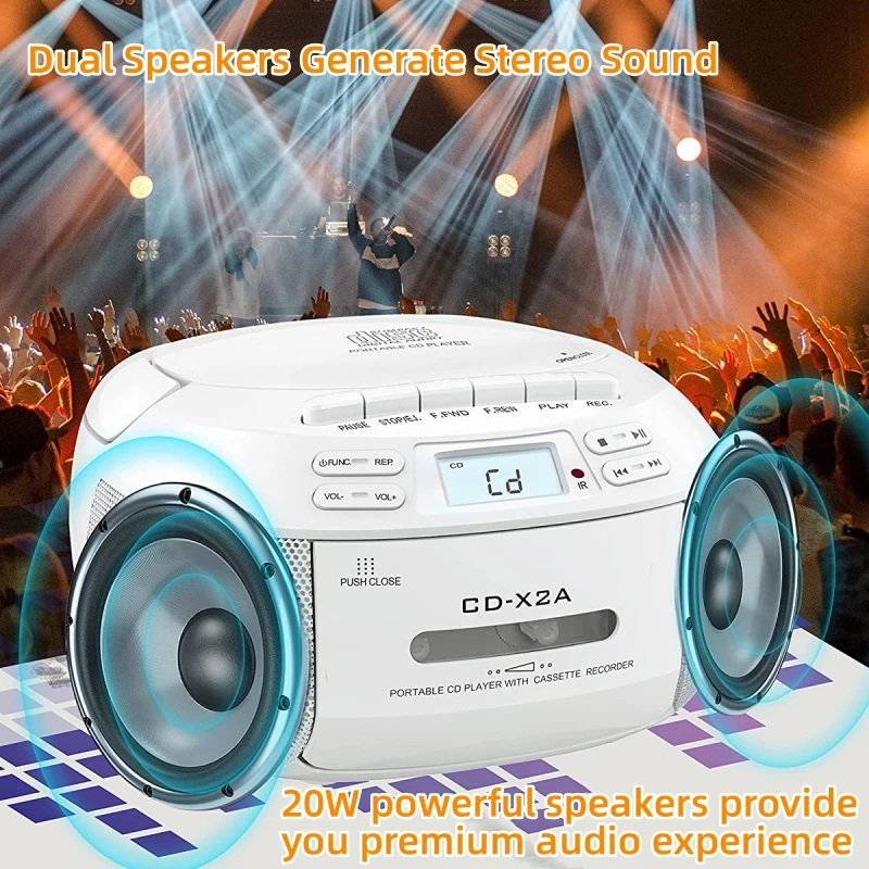 

Portable Bluetooth Speaker CD tape player Boombox Cassette Recorder Stereo Player with TF/USB Port AM/FM Radio Cai De Som