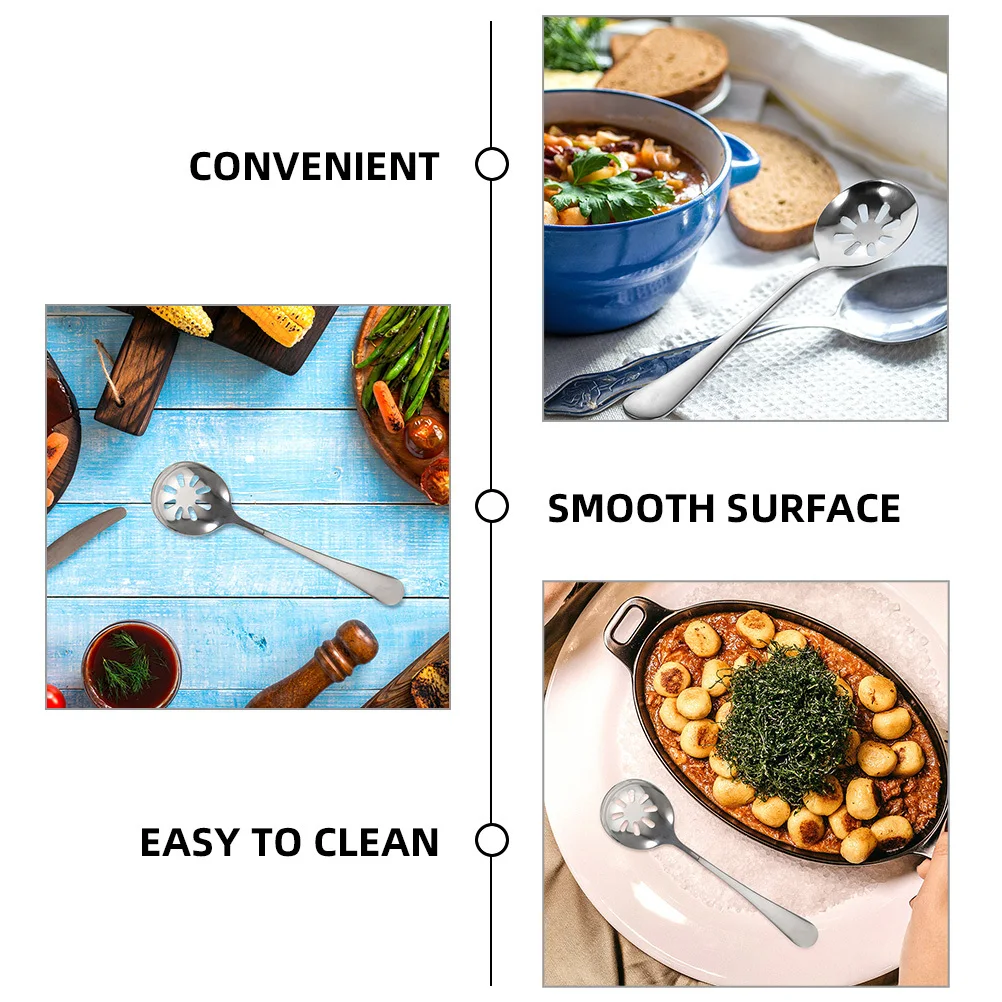 

4pcs Stainless Steel Slotted Spoon Perforated Kitchen Serving Utensil Food Drainage Tool For Soup Salad Stew Daily Use Reusable