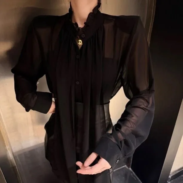 

Весенняя винтажная красная рубашка с длинным рукавом, приталенного кроя, универсальная, однотонная, элегантная, для утонченной аудитории, в стиле для поездок на работу, женская, размер S