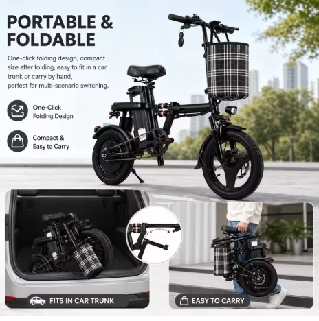 500W Folding Electric Bike for Adults, 48V 15AH Removable Battery 60km Range, 43km/h 14" Foldable E-Bike, Dual Disc Brakes, Dual Suspension, 3 Riding Modes, City Commuter Electric Bicycle image 5