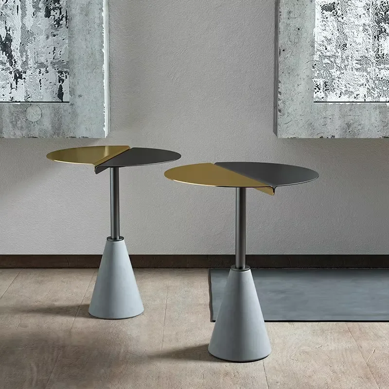 Concrete Cement Pedestal Metal Side Table Round Top Art Craft for Home Living Room Hotel Decor Wholesale Custom
