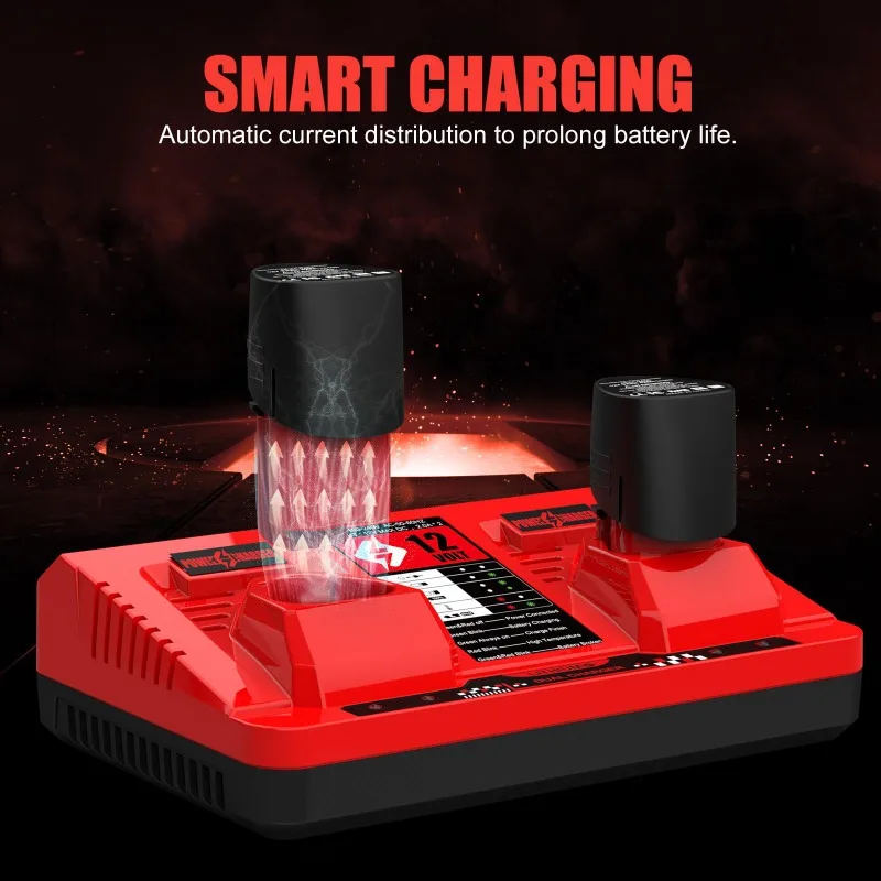 Portable Rapid Charger 12V Dual-Port Battery Charger Compatible for Milwaukee 12V Lithium Batteries Power Tool Battery Charger